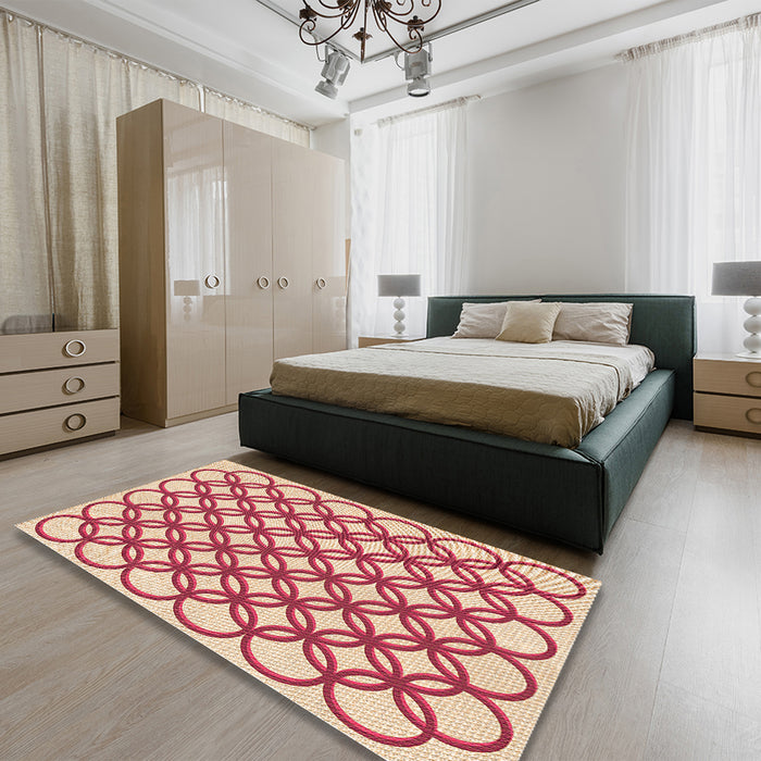 Patterned Crimson Red Rug in a Bedroom, pat1446org