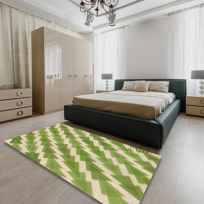 Patterned Green Rug in a Bedroom, pat1447brn
