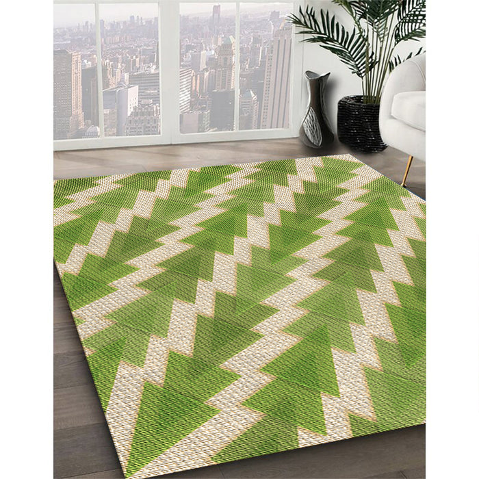 Patterned Green Rug in Family Room, pat1447brn