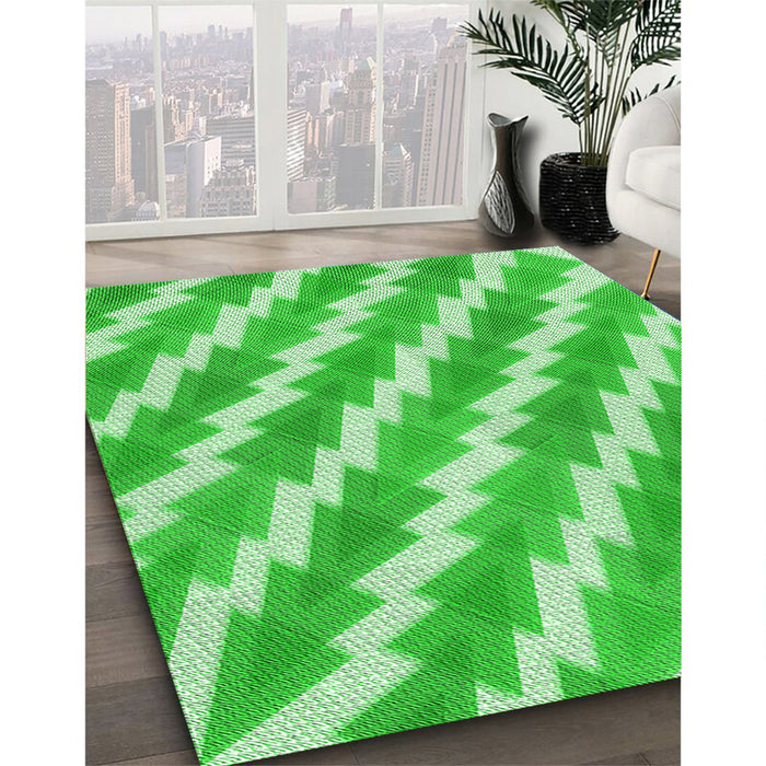Patterned Neon Green Rug in Family Room, pat1447grn