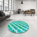 Round Patterned Turquoise Green Rug in a Office, pat1447lblu