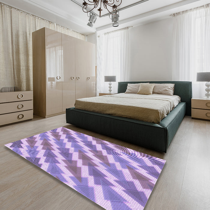 Round Machine Washable Transitional Light Purple Rug in a Office, wshpat1447pur