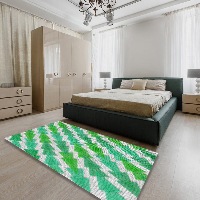 Patterned Green Novelty Rug in a Bedroom, pat1447