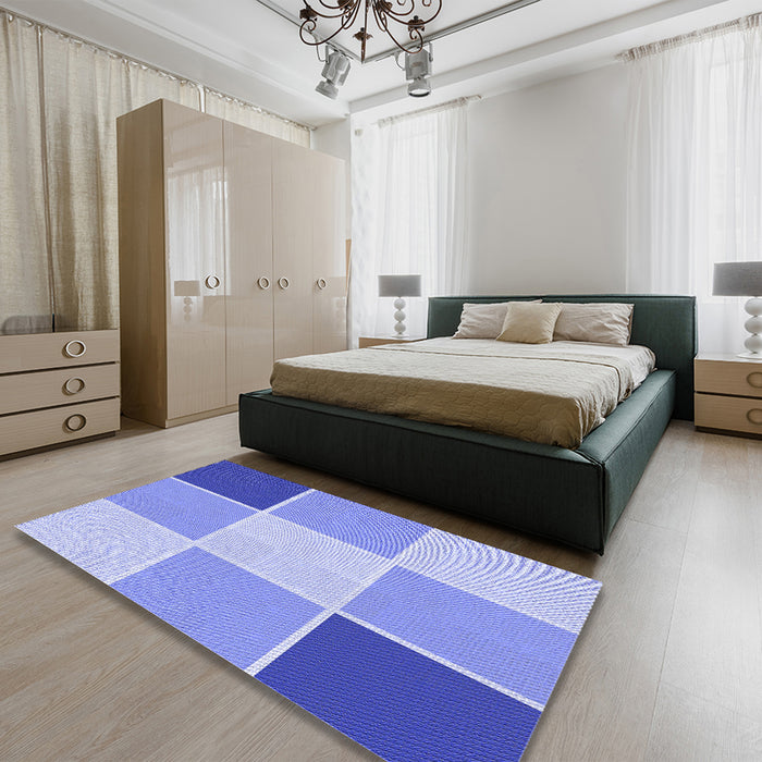 Round Machine Washable Transitional Royal Blue Rug in a Office, wshpat1448blu