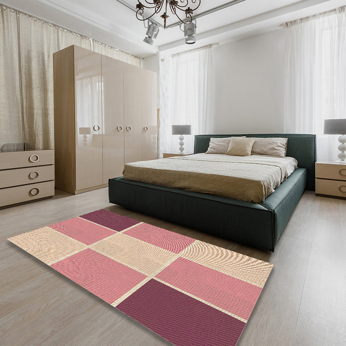 Patterned Red Rug in a Bedroom, pat1448brn