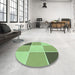 Round Patterned Olive Green Rug in a Office, pat1448grn