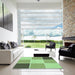 Square Patterned Olive Green Rug in a Living Room, pat1448grn