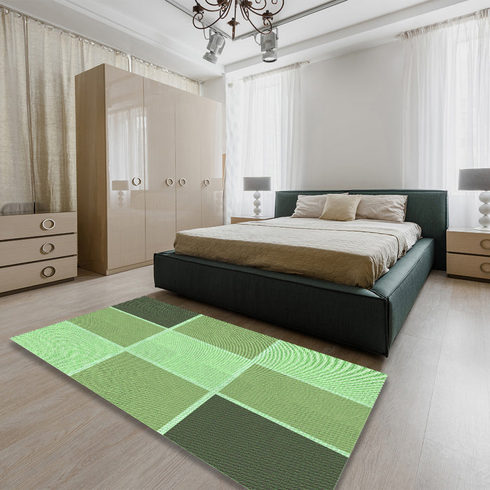 Patterned Olive Green Rug in a Bedroom, pat1448grn