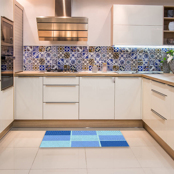 Patterned Neon Blue Rug in a Kitchen, pat1448lblu