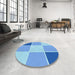 Round Patterned Neon Blue Rug in a Office, pat1448lblu