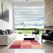 Square Patterned Crimson Red Rug in a Living Room, pat1448org