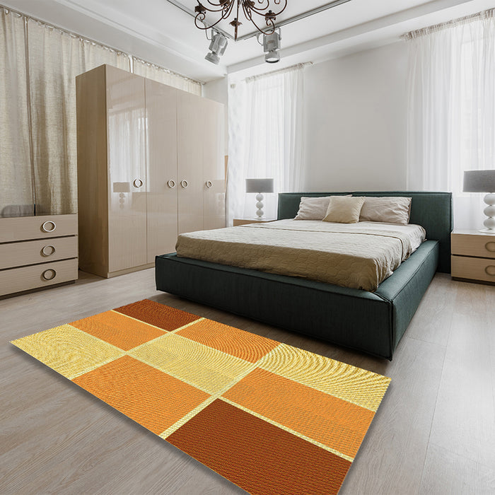 Patterned Orange Red Orange Rug in a Bedroom, pat1448yw