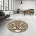 Round Patterned Coffee Brown Rug in a Office, pat1449brn