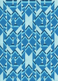 Machine Washable Transitional Blue Rug, wshpat1449lblu