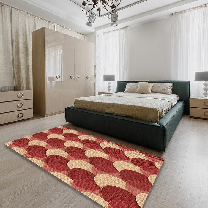 Patterned Red Rug in a Bedroom, pat1450brn
