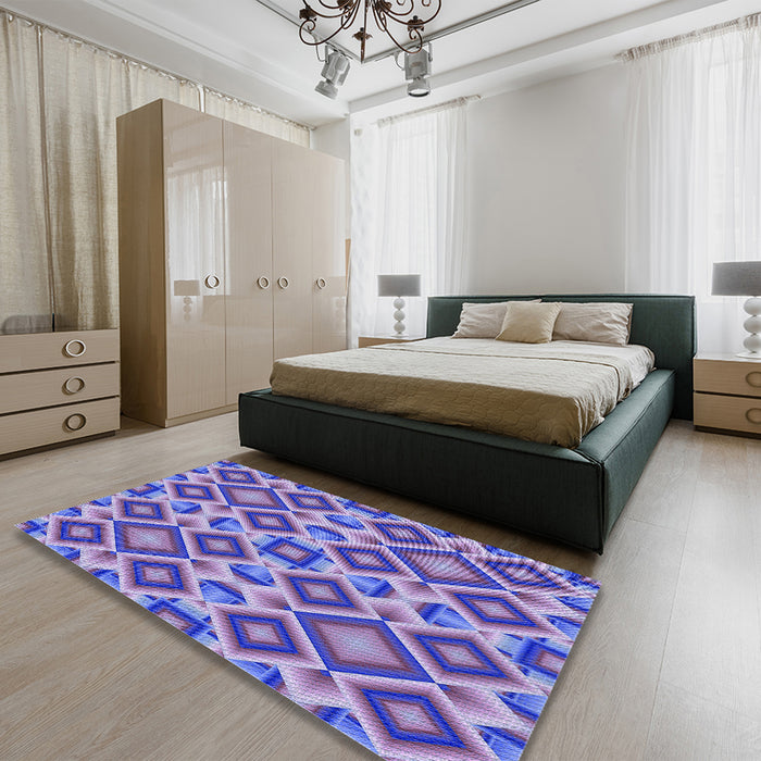 Patterned Amethyst Purple Rug in a Bedroom, pat1451blu