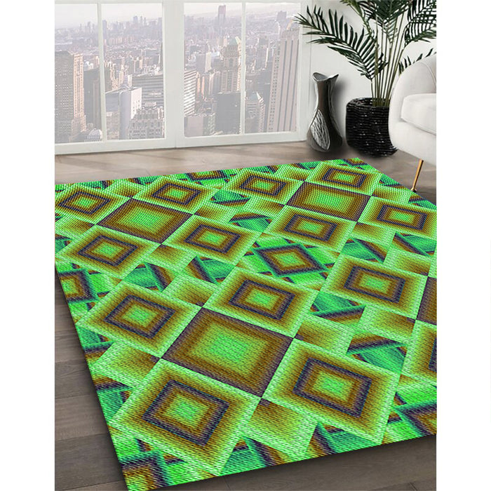 Patterned Neon Green Rug in Family Room, pat1451grn