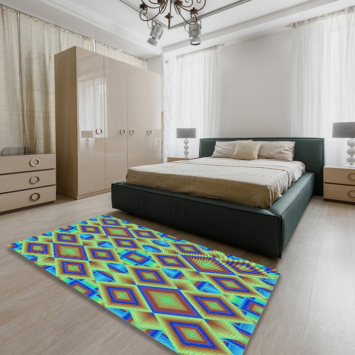 Patterned Green Rug in a Bedroom, pat1451lblu