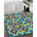 Patterned Green Rug in Family Room, pat1451lblu