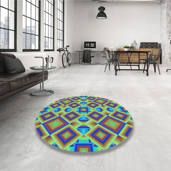 Round Patterned Green Rug in a Office, pat1451lblu