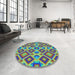 Round Patterned Green Rug in a Office, pat1451lblu