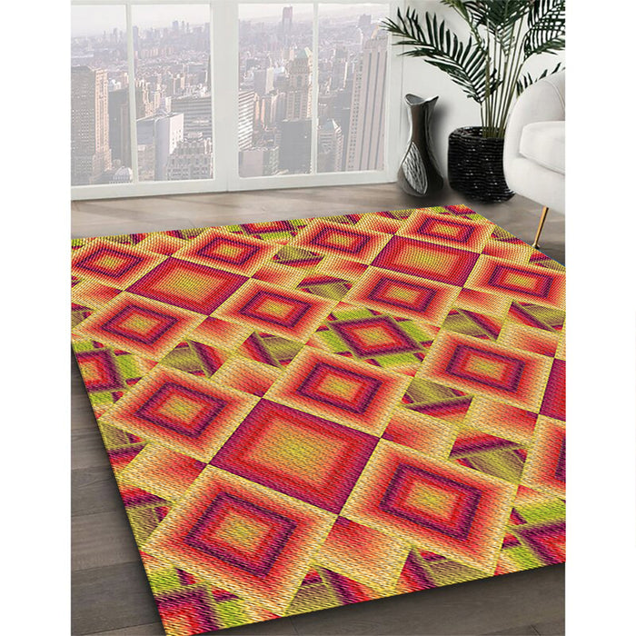 Patterned Red Rug in Family Room, pat1451org