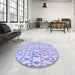 Round Patterned Blue Rug in a Office, pat1452blu