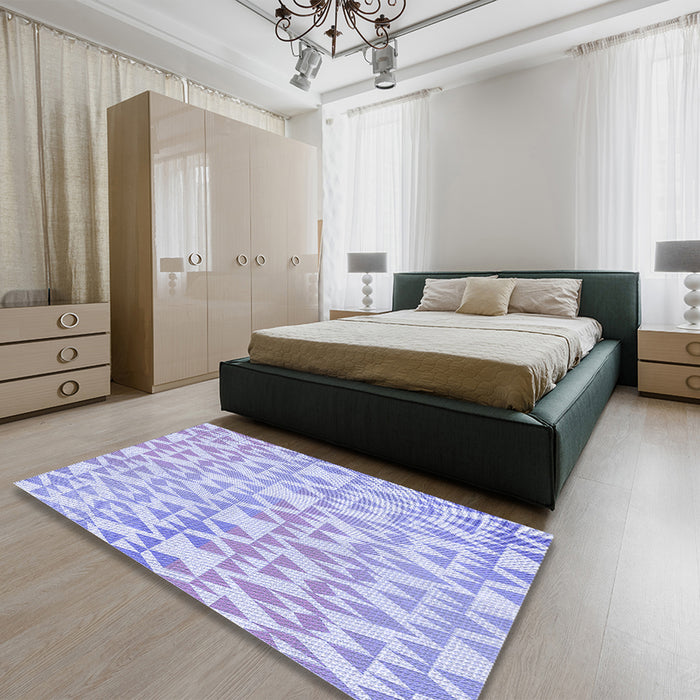 Patterned Blue Rug in a Bedroom, pat1452blu