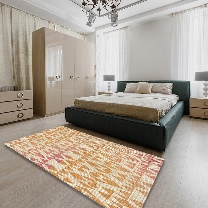 Patterned Khaki Gold Rug in a Bedroom, pat1452brn