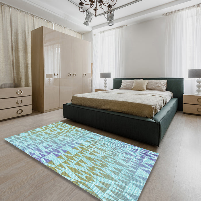 Patterned Blue Rug in a Bedroom, pat1452lblu