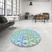 Round Patterned Blue Rug in a Office, pat1452lblu