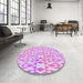 Round Patterned Blossom Pink Rug in a Office, pat1452pur