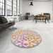 Round Machine Washable Transitional Copper Red Pink Rug in a Office, wshpat1452