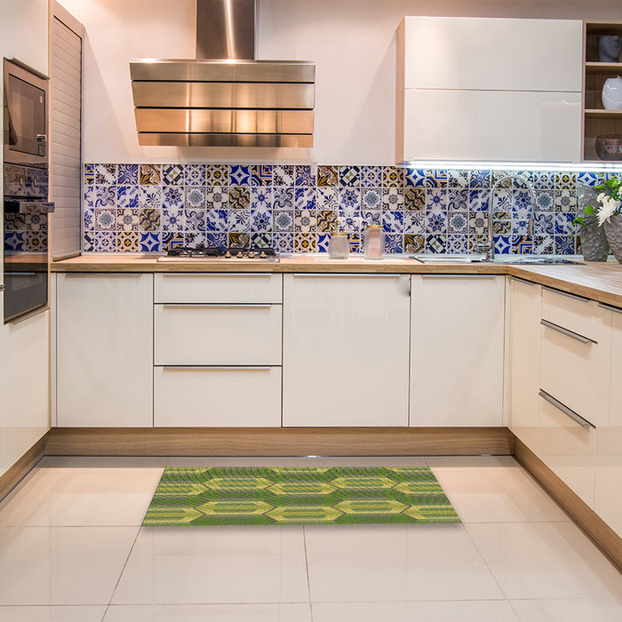 Patterned Fern Green Rug in a Kitchen, pat1453brn