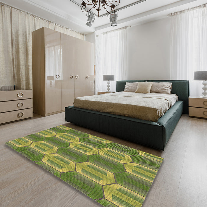 Patterned Fern Green Rug in a Bedroom, pat1453brn
