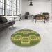 Round Patterned Fern Green Rug in a Office, pat1453brn