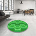 Round Patterned Lime Green Rug in a Office, pat1453grn