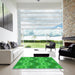 Square Patterned Lime Green Rug in a Living Room, pat1453grn