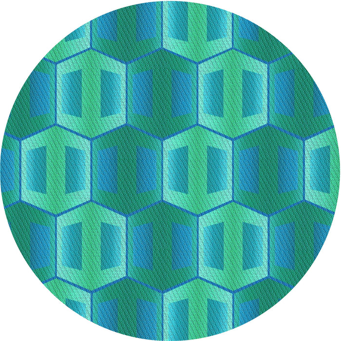 Square Patterned Dark Turquoise Green Rug, pat1453lblu