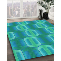 Patterned Dark Turquoise Green Rug, pat1453lblu