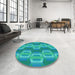 Round Patterned Dark Turquoise Green Rug in a Office, pat1453lblu