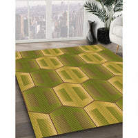 Patterned Dark Yellow Green Rug, pat1453org