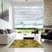 Square Patterned Dark Yellow Green Rug in a Living Room, pat1453org