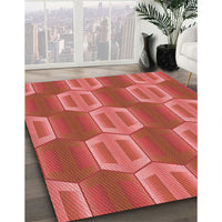 Patterned Tomato Red Rug, pat1453rd