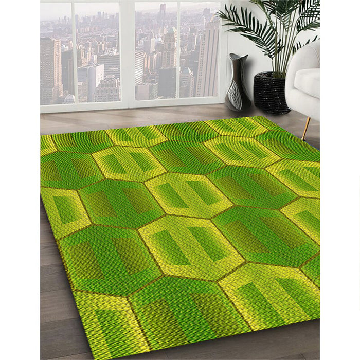 Patterned Pistachio Green Rug in Family Room, pat1453yw