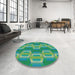 Round Machine Washable Transitional Lime Mint Green Rug in a Office, wshpat1453