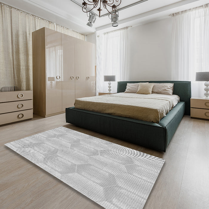 Round Machine Washable Transitional Dark Gray Rug in a Office, wshpat1454gry
