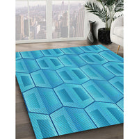 Patterned Bright Cyan Blue Rug, pat1455lblu