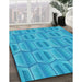 Machine Washable Transitional Bright Cyan Blue Rug in a Family Room, wshpat1455lblu