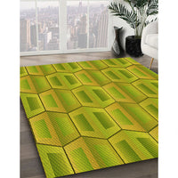 Patterned Dark Yellow Green Rug, pat1455yw